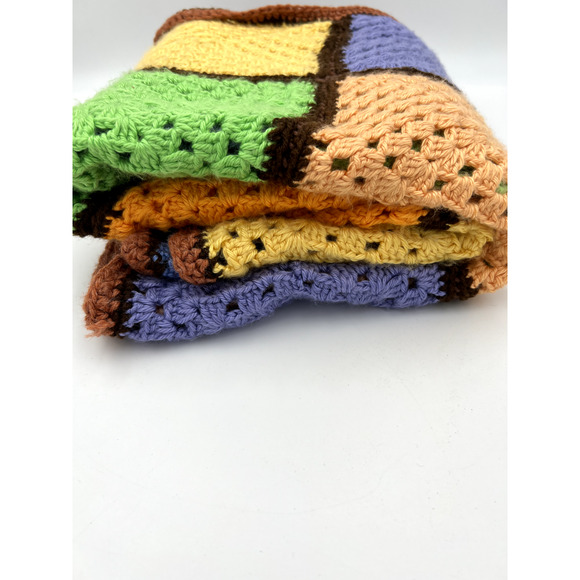 Handmade Afghan Blanket Color 60x40 Blocked Crochet Knit Orange Blue Green - Picture 14 of 14